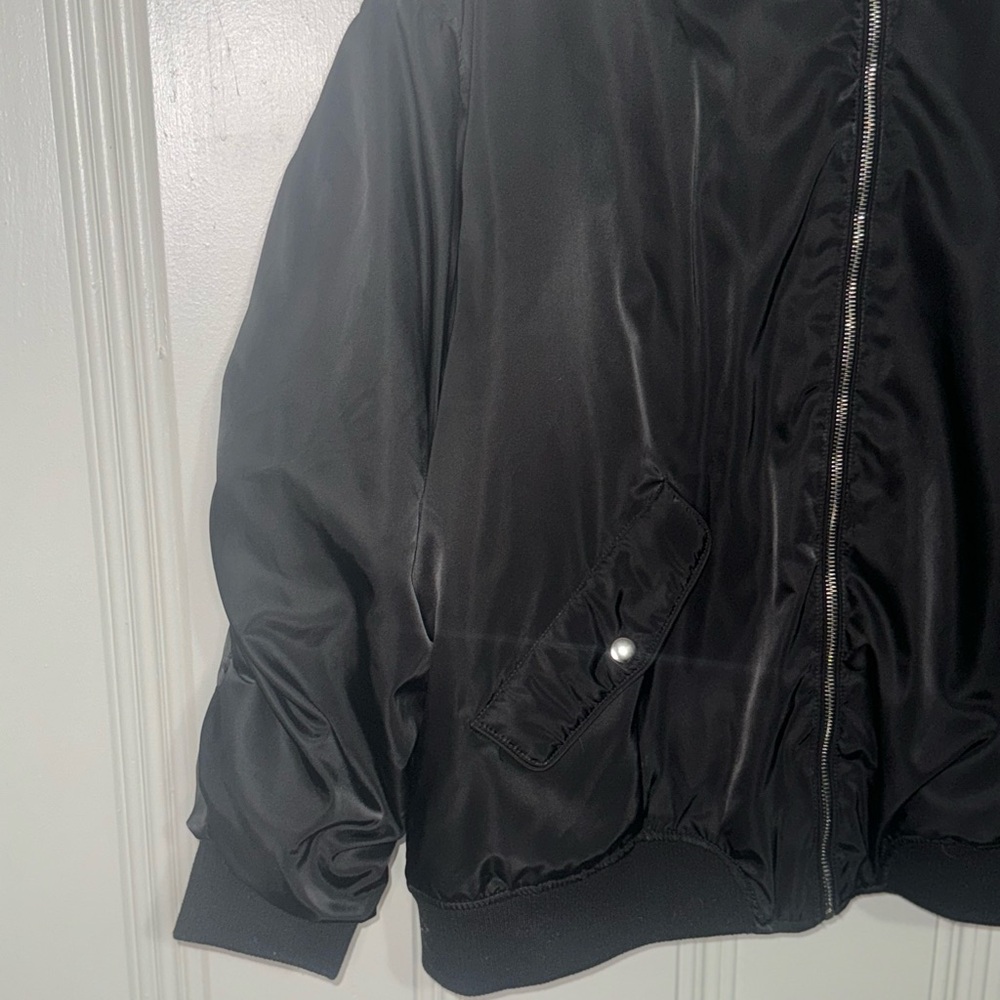 Black Bomber Jacket with Silver Zipper by Sincerely Jules - Size XL - Picture 3 of 9